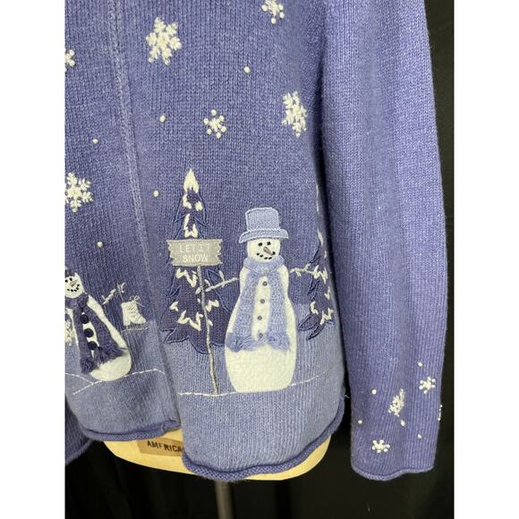 Vintage Ugly Christmas Sweater, Croft & Barrow Petite, Periwinkle Blue Cardigan - Picture 8 of 11